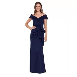 Xscape Navy Off-Shoulder Maxi Dress